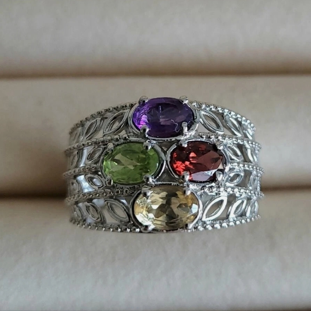 🆕️ SIZE 6 KARIS MULTI GEMSTONE RING IN PLATINUM BOND - Picture 6 of 16
